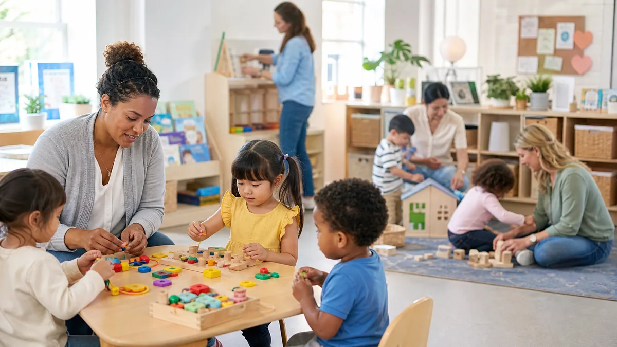 Childcare center staff managing an active classroom — representative image for Florida employers