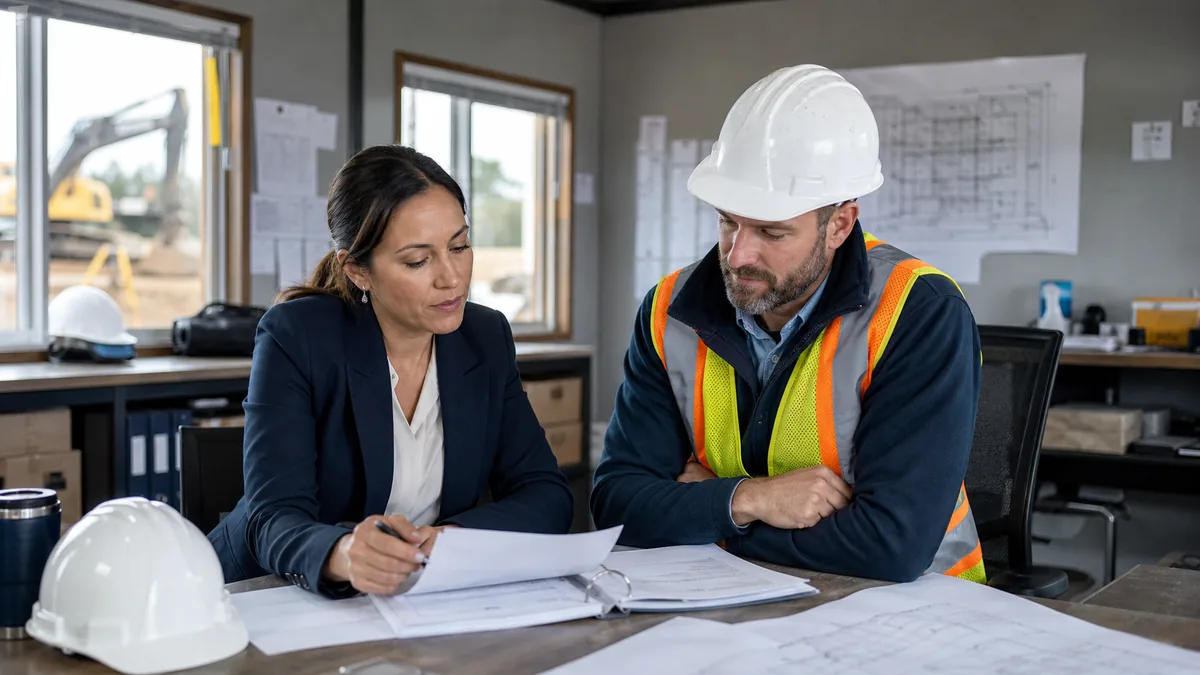 Busy construction company team coordinating office and field payroll work — representative image for Lafayette, LA employers
