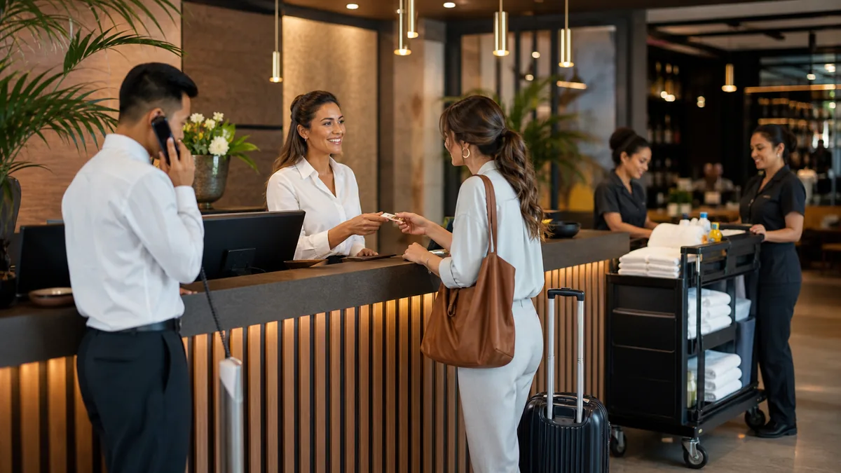 Hotel staff coordinating front desk and guest services — representative image for Alabama employers